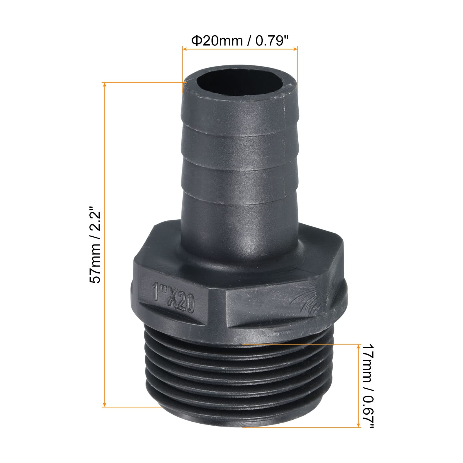 PATIKIL UPVC Barb Hose Fitting, 20mm Barbed G1 Male Thread Pipe Connector Adapter Quick Fittings for Water Fuel Air Gray - Image 2