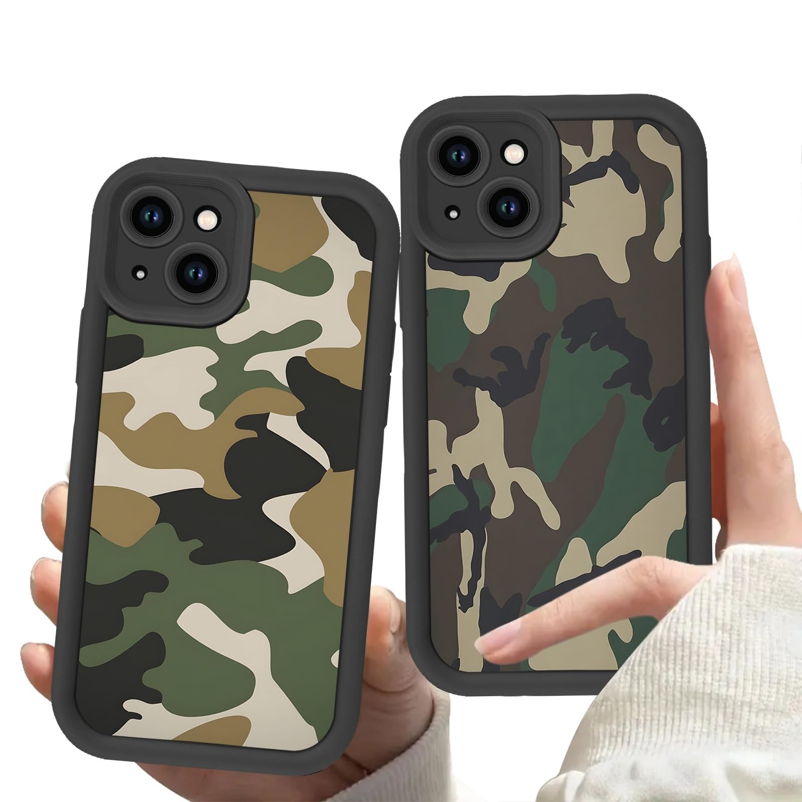 Zrutru 2 Pack Camo Phone Case for iPhone 15 Plus,Cool Army Green Camouflage Cases Stylish Trending Design Cover for Men Boys Teens,Soft Shockproof