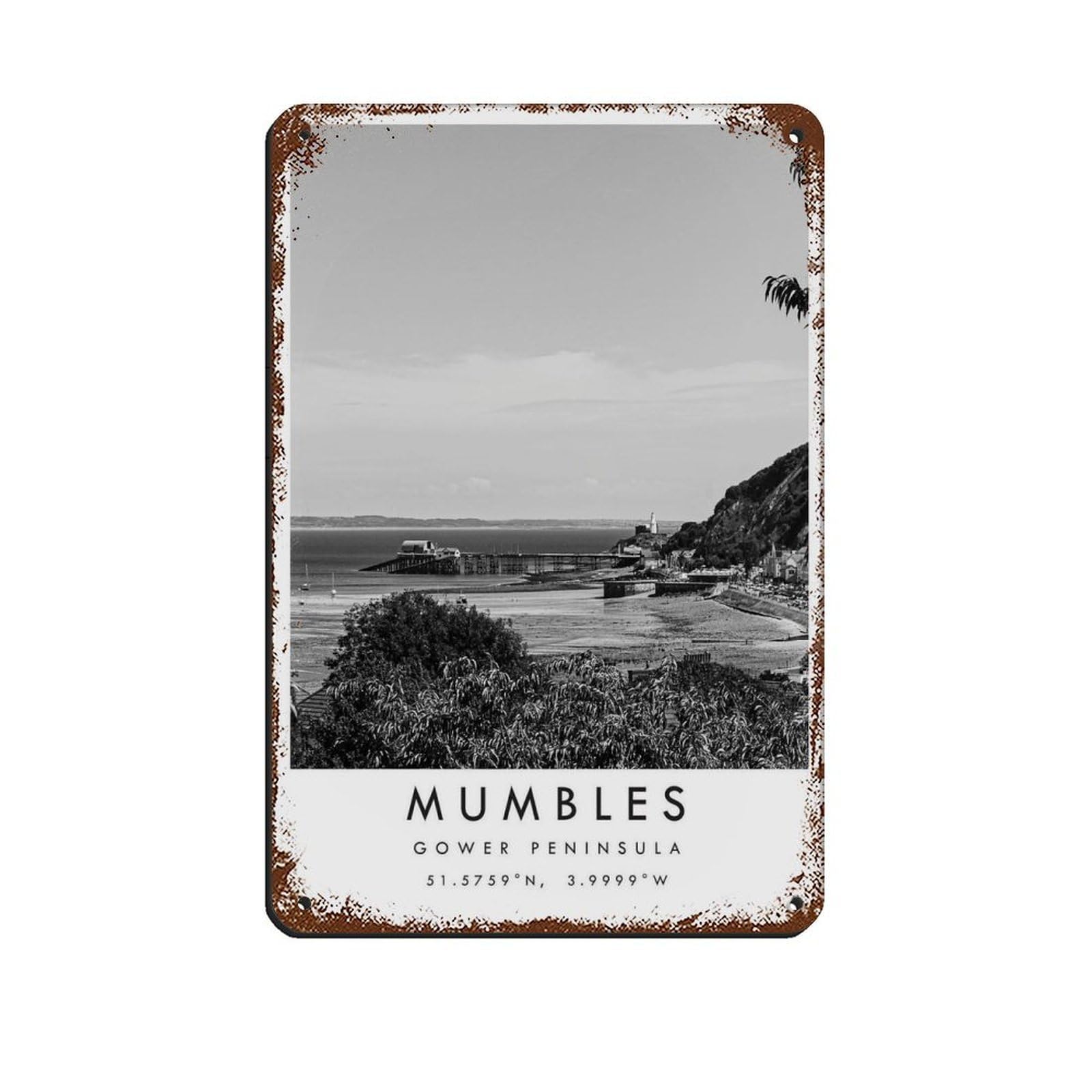 Mumbles Gower Travel, Gower Peninsula (2) Tin Sign Vintage Metal Pub Club Cafe Bar Home Wall Art Decoration Poster Retro 8x12inch(20x30cm)