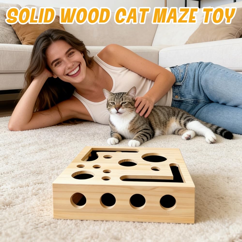 Caja de Enriquecimiento de Lima de Uñas para Gatos, Puzzle Rascador para Gatos, Juguete de Enriquecimiento para Gatoses Domésticos,Caja de Madera para Gatoses,Juguete Interactivo(30 x 25 x 8 cm)