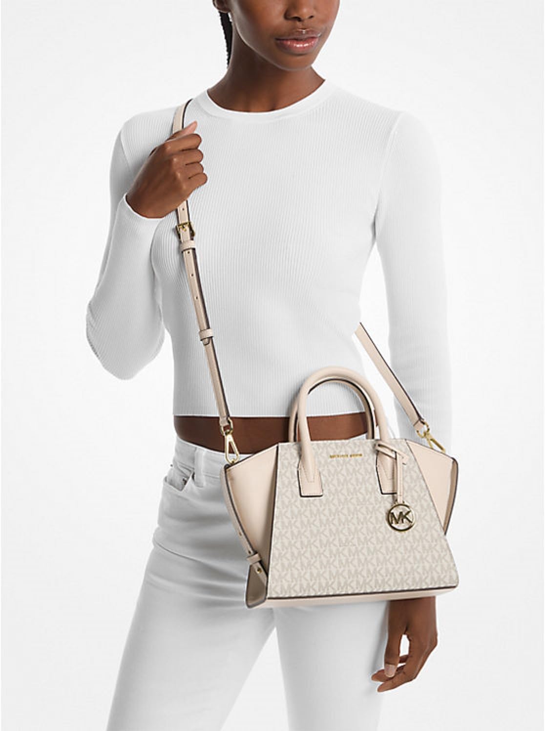 Michael Kors Avril Handtasche aus Leder mit kleinem Logo, Hellcreme, Mehrfarbig, Hellcreme, mehrfarbig, Small