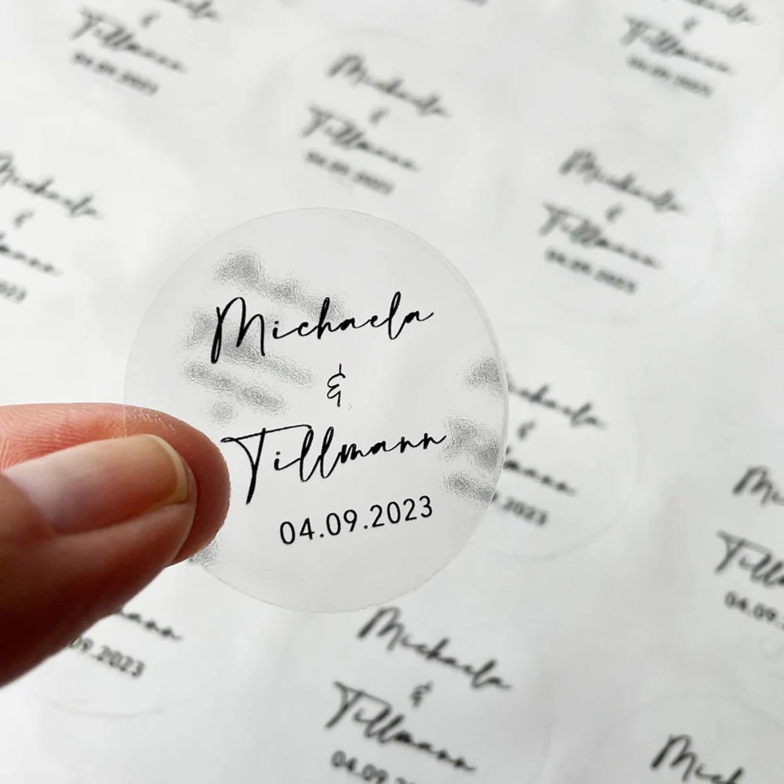 100 calcomanías redondas transparentes personalizadas para bodas, fiestas, invitados, invitaciones, tarjetas de agradecimiento, etiquetas de sobre, calcomanías para tarros, tazas, botellas,