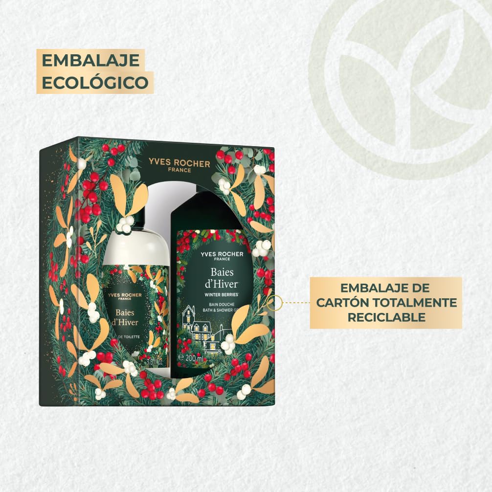 Yves Rocher Set de Regalo - Bayas de Invierno: Eau de Toilette & Gel de Ducha - Aroma Cálido de Vainilla, Bayas de Invierno y Notas Florales - Fórmula Vegana | Perfume para mujer afrutado y cálido, vainilla y bayas rojas, idea de regalo ideal para mujeres