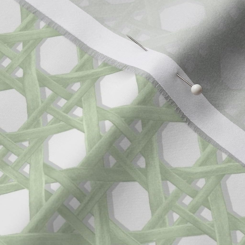 Spoonflower Fabric - Light Green Cane Weave Rattan Weaving Design Boho Chic Costal Beach Printed on Organic Cotton Sateen Fabric by The Yard - Sewing Quilting Apparel Home Decor