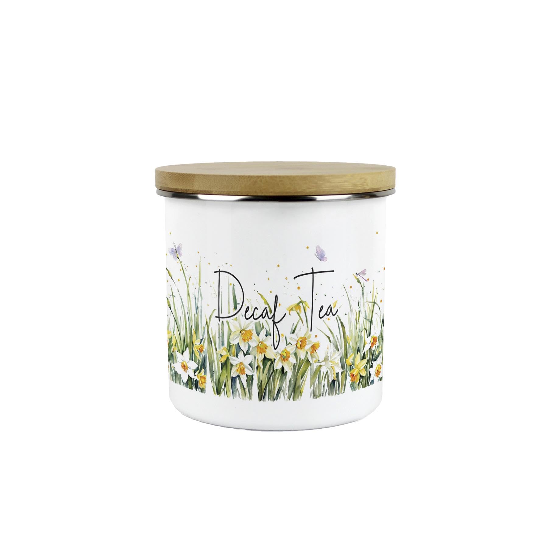 Purely Home Spring Daffodils Decaf Tea Storage Canister - Floral Nature Metal Enamel Hot Drinks Storage Container