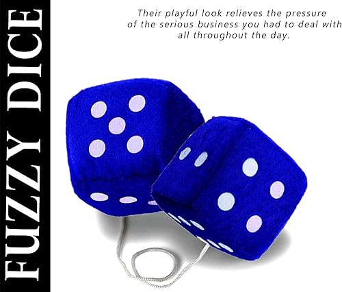 Miniatura 2 de ZONETECH Blue - Dados cuadrados para colgar de 3 pulgadas, suaves, mullidos, decorativos para vehículos, con puntos blancos, paquete de 2