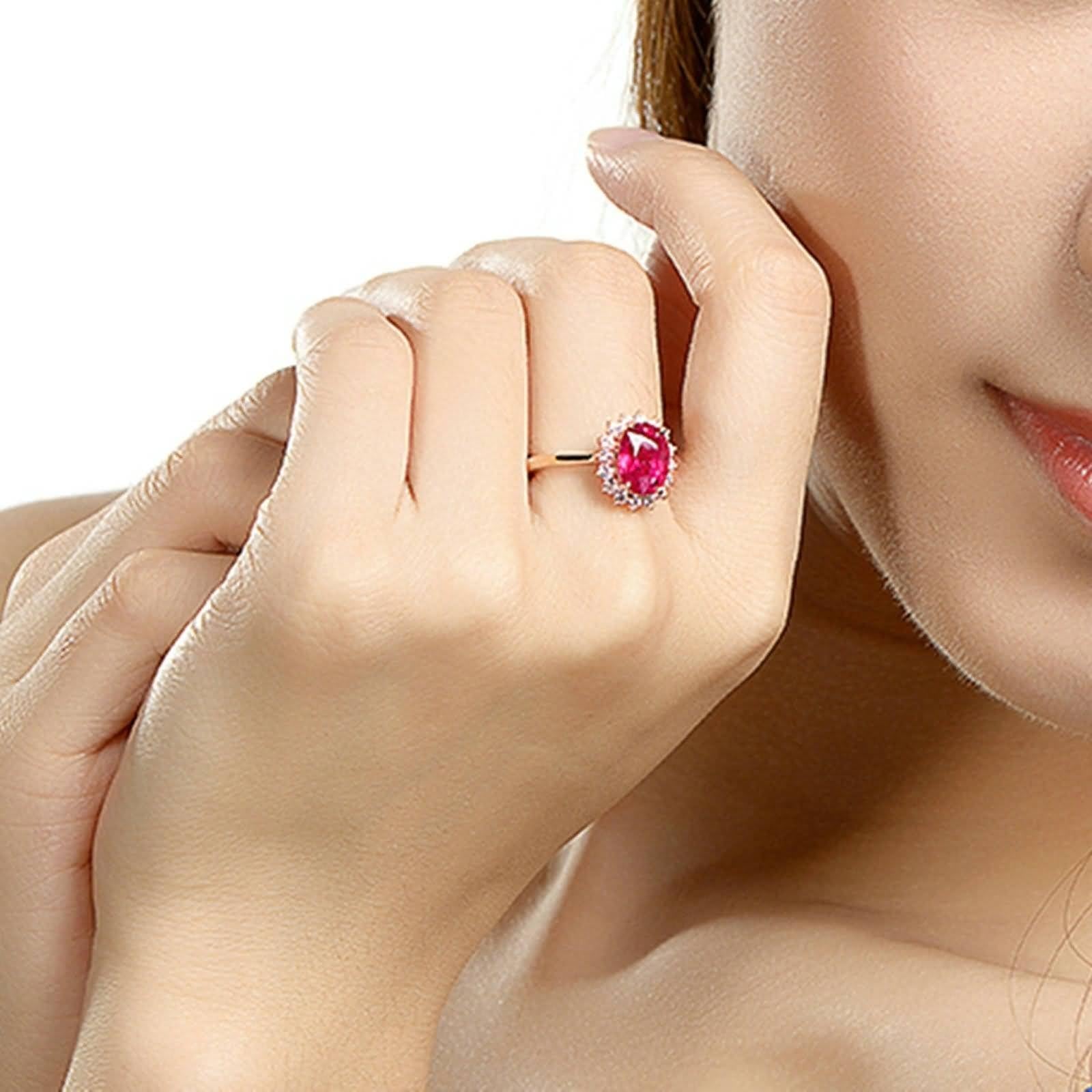 Bague de mariage en or rose 18 carats 750 avec tourmaline taille ovale 1,45 ct avec diamant or rose Au750