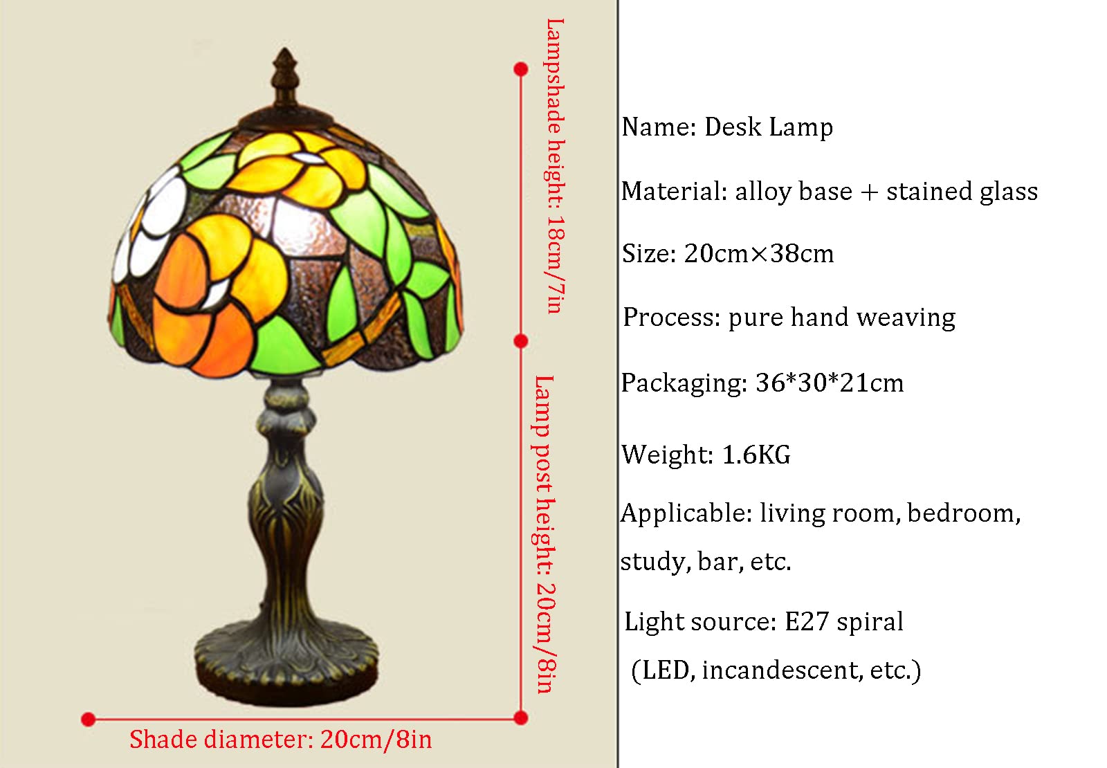 8 Cal Szeroki, RęCznie Robiony Klosz Do Lampy WitrażOwej, Lampa StołOwa, E27 Europejska Lampa Biurkowa W Stylu Retro Tiffany, Lampy W Stylu Art Deco Do Salonu