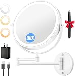 Auxmir 5000mAh Miroir de maquillage mural rechargeable, 1X/30X Miroir grossissant double-côté avec lumière, 9" Miroir de Vanité éclairé avec 3 Modes de couleur, tactile variable, 360° Bras étendu pivotant, Adaptateur de puissance Chrome et 2 pinces inclus/ 3 Co. variable