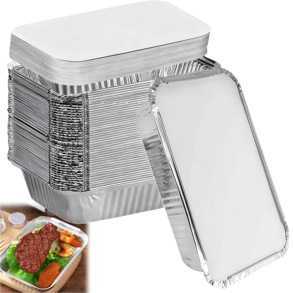 40 Ciotole in Alluminio per Barbecue,1000 ml Vaschette Alluminio, Teglie USA e Getta,Ciotole antigoccia in Alluminio, riutilizzabili,per Alimenti Cucinare Grigliare,con Coperchio 22 x 16 x 5cm