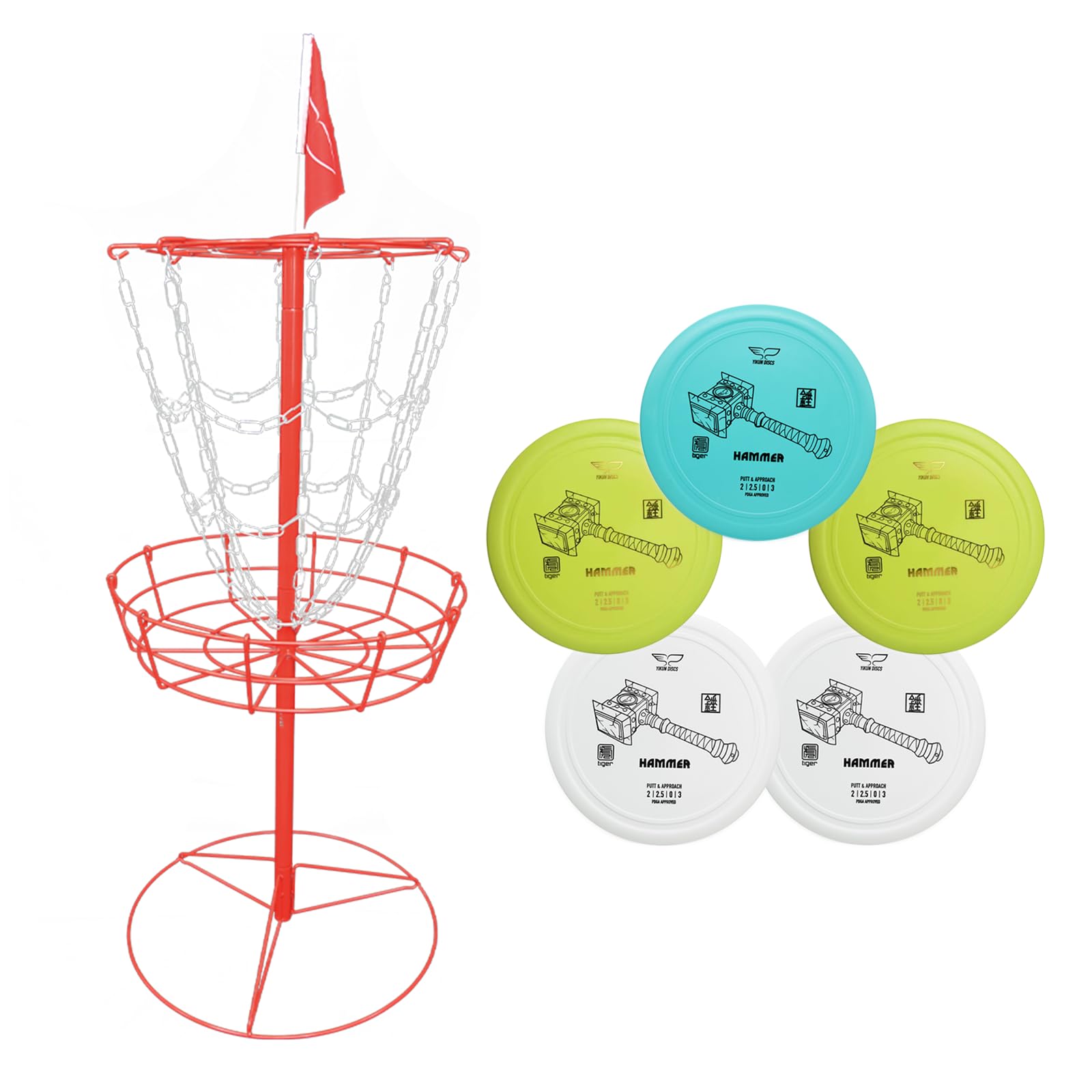 Yikun Pro Disc Golf Target Set with 5 Putter Discs |Durable Chain & Basket for Outdoor Practice, Easy Assembly, Portable and Wind-Resistant Design, Come with 5pcs PDGA Approved Disc Golf Discs