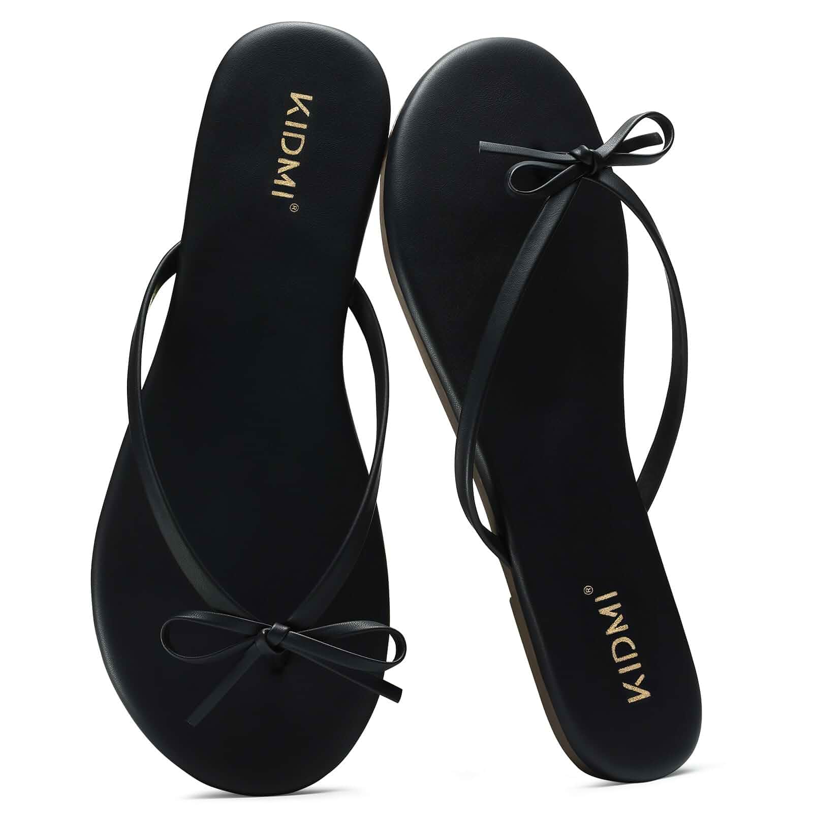 KIDMI Women's Thong Flip Flops, Memory Foam Vegan Leather Flats Sandals Soft Flexible Straps Casual Summer Beach Minimalist Sandals for Travel, Walking and Daily Wear