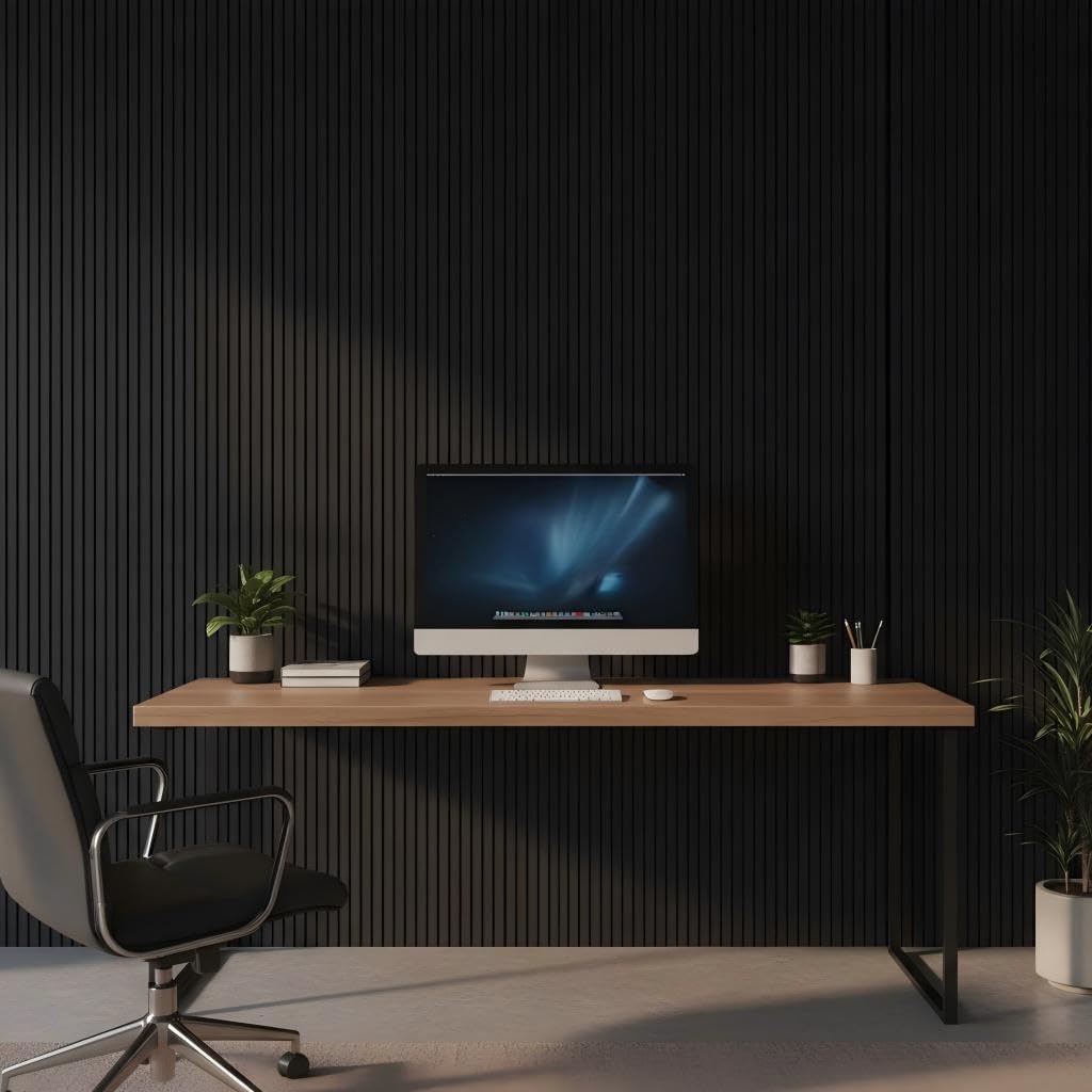 Black Wall Panels for Interior Decor 96x6.6in 8Pack WPC Wall Panel Waterproof Matte Finish Black 3D Accent Wall for Living Room Bedroom Hall Office, 33.6 sq.ft Coverage Slat Wall Paneling