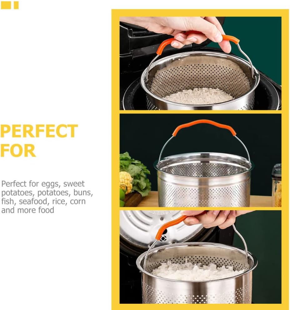 Hemoton Stainless Steel Steamer Basket 8.5 Inch Rice Cooker Steam Rack with Strainer for Food Steaming at Home Kitchen