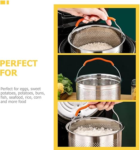 Miniatura 6 de Hemoton Cesta de vapor para ollas instantáneas, estante de acero inoxidable para cocinar al vapor, frutas, verduras, huevos, carnes, colador para