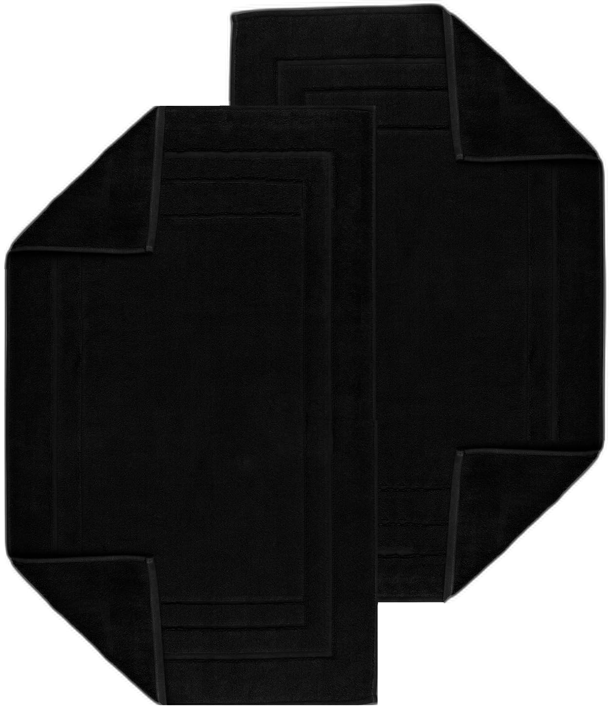 Luxury Egyptian Cotton Terry Toweling Bath Mats Set of 2, 4, 6 & 12 Bathroom Rugs 50 x 70 cm Super Soft High Absorbent Shower Floor Towels Quick Dry Hotel Bathroom Mat (2, Black)