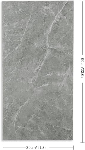 10 piastrelle da parete grandi in PVC per bagno, piastrelle da parete grandi in PVC, 60 x 30 cm, colore grigio chiaro - 3