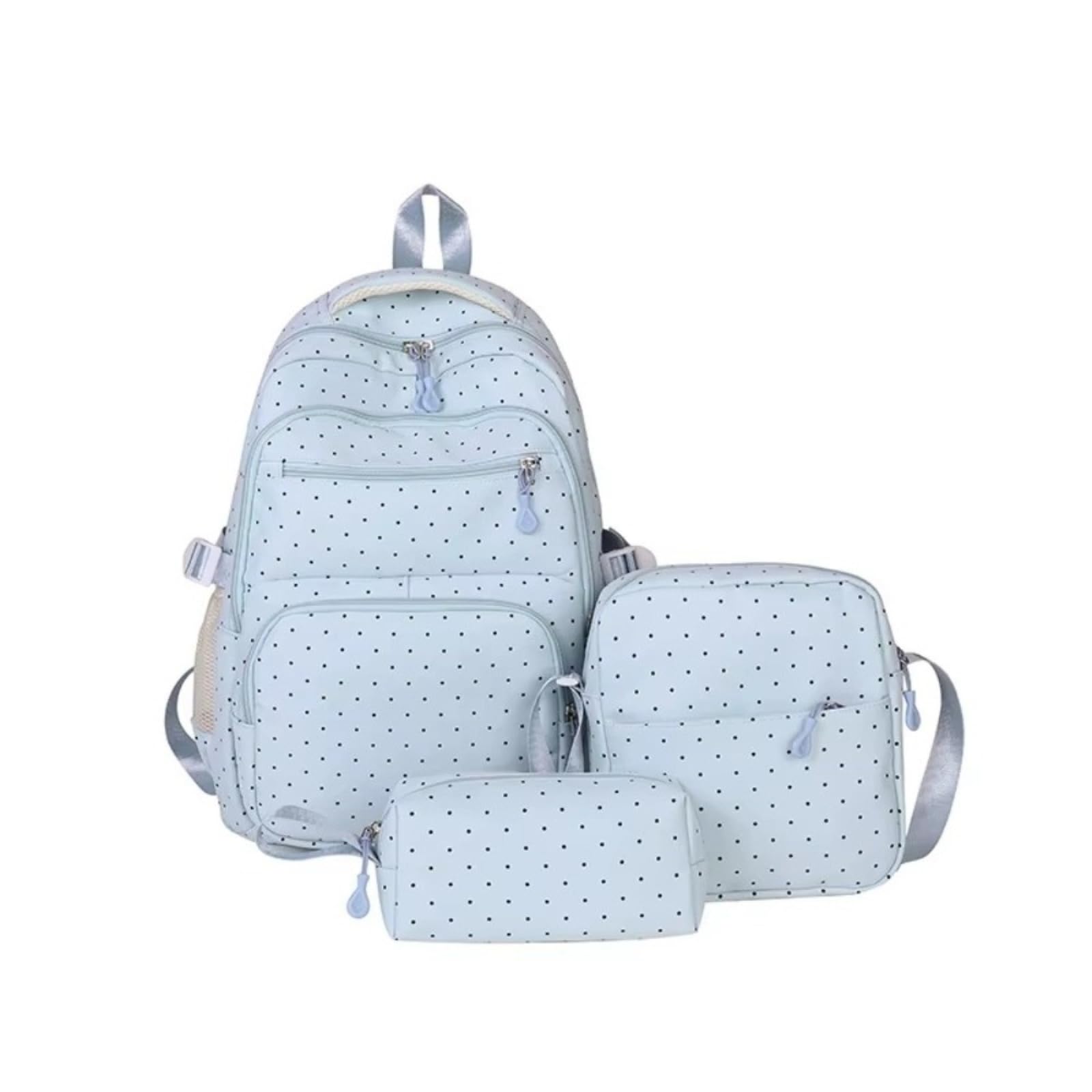 Mochila Polka Dot 3pcs Multi Compartimento Estudiante Bolso Escolar con Crossbody De Lápiz