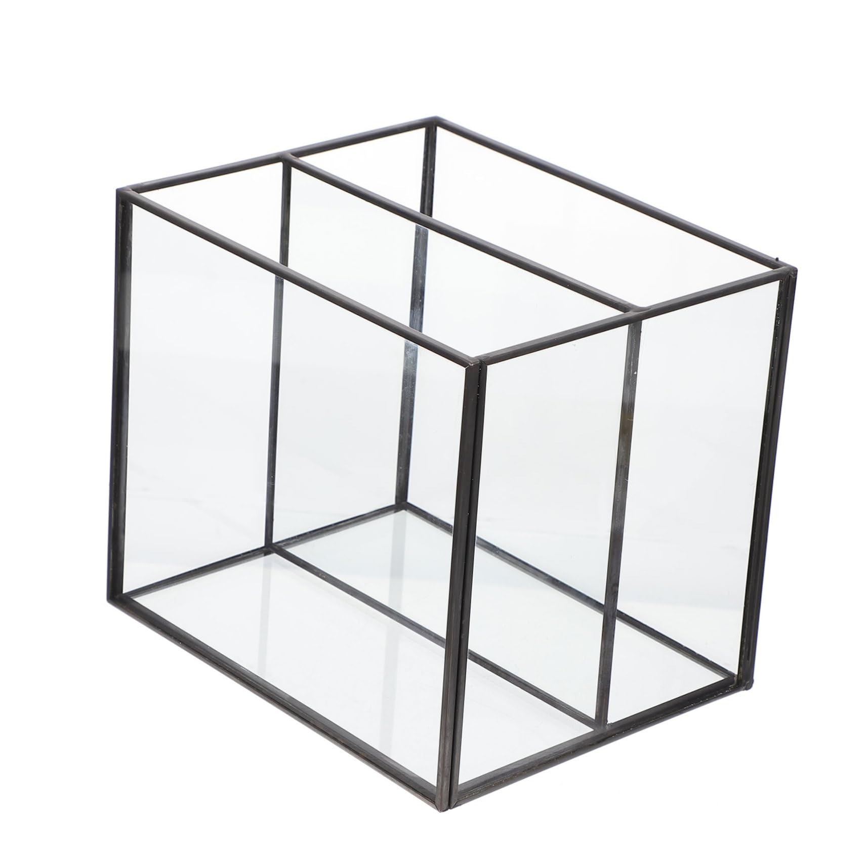 iplusmile Boîte De Rangement Pour Cosmétiques Et Bijoux Double Compartiment En Verre Et Laiton Noir Organisation Maison Bureau