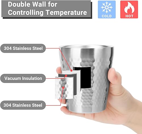Miniatura 3 de Vasos de acero inoxidable de doble pared, vaso aislado de 10 onzas, paquete de 4 vasos de agua irrompibles apilables con aislamiento al vacío, vasos