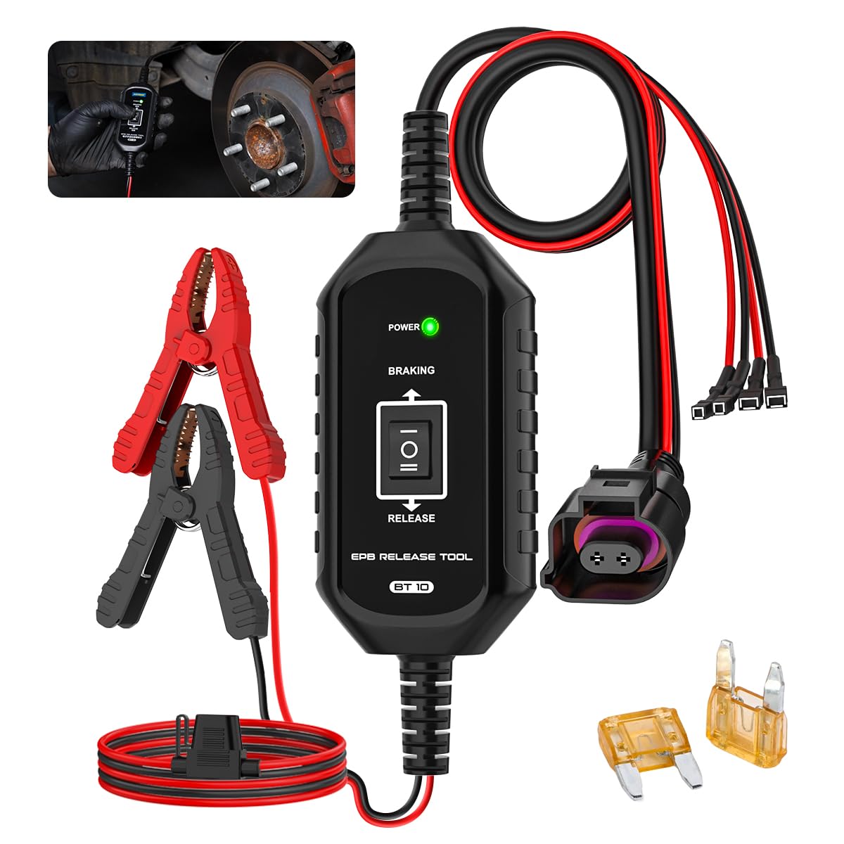 Photo 1 of EPB Brake Release & Reset Tool 10V~14V DC Electronic Parking Brake Tools Emergency EPB Service Tool Overcurrent Protection Brake Caliper Tool with 2 Connect Ways&3 Fuse for Auto Repair,Car Road Rescue