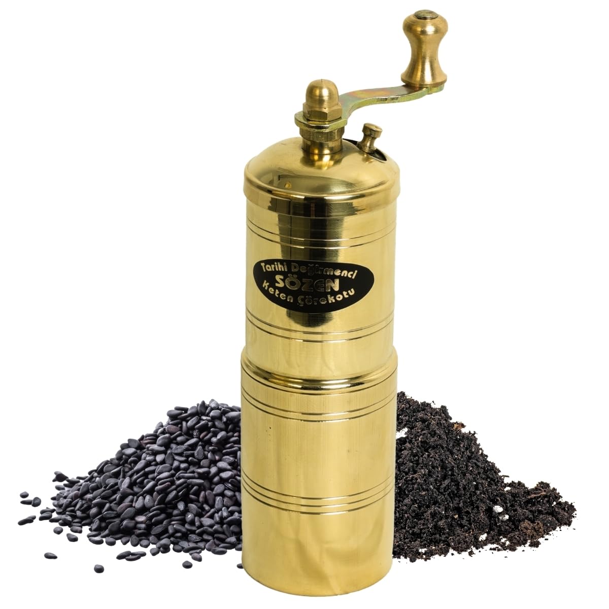 Handmade Sozen Black Seed Grinder Manual Brass Mill 5.91', Portable Stainless Steel Conical Burr Black Seed Mill, Portable Hand Crank Turkish Black Seed Grinder, Sozen Black Seed Grinders