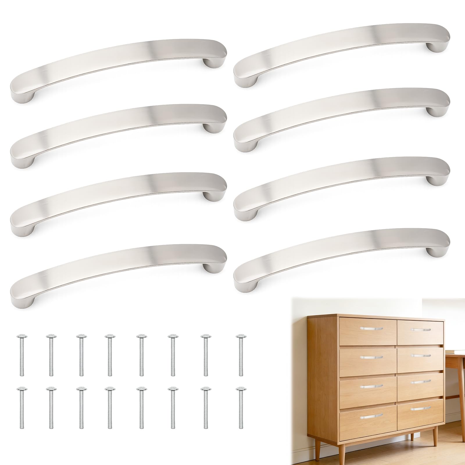 8 Pezzi Maniglie Cucina, Maniglie Mobili, Tiretti ad Arco Per Mobili, Maniglie Per Ante Armadio, Maniglie Armadio, Per Cucina, Cassetti, Camera Da Letto, Distanza Tra I Fori 128 mm