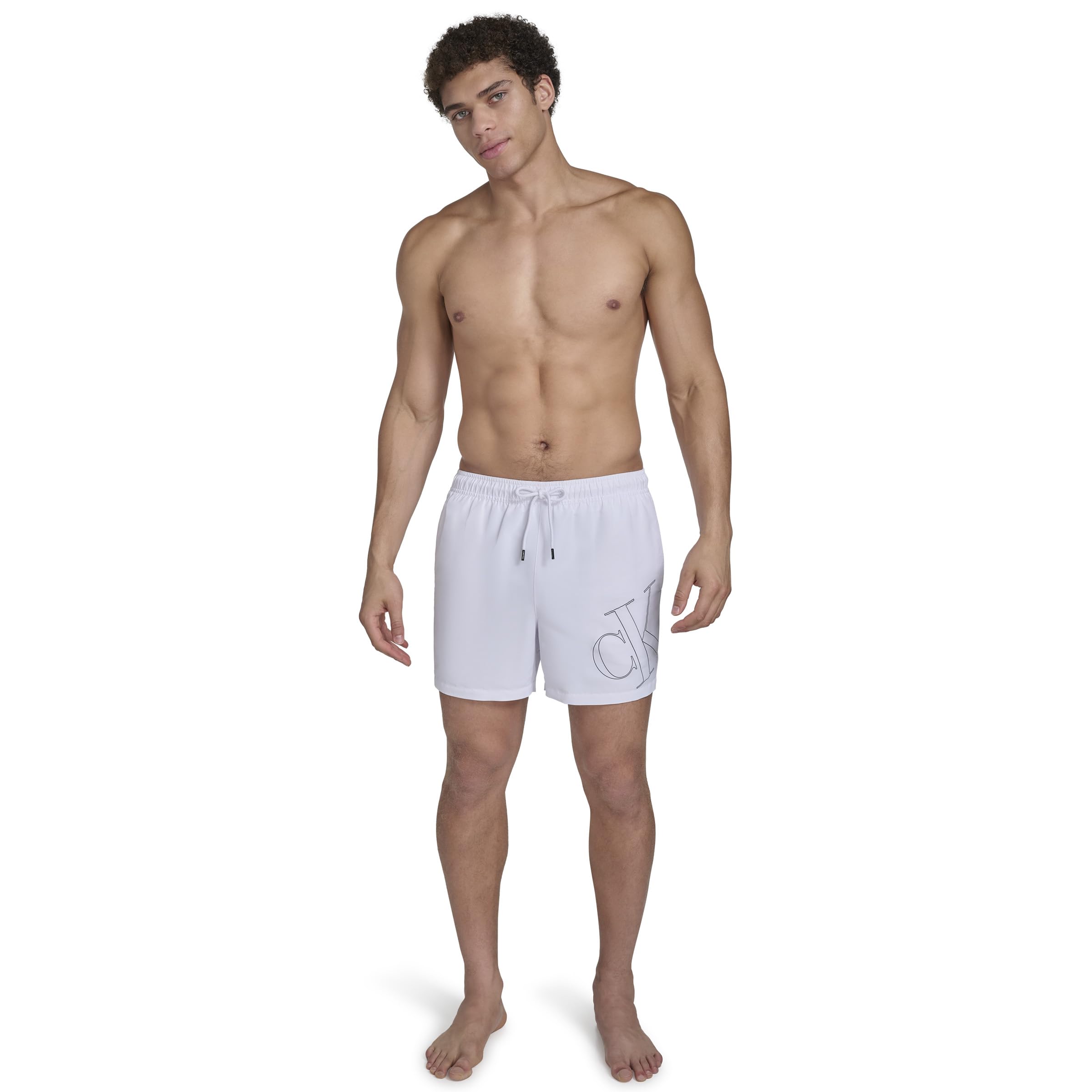 Calvin Klein Volley Quick Dry Lightweight Swim Trunk Costume a Pantaloncino, Bianco/Giardino opulento, M Uomo