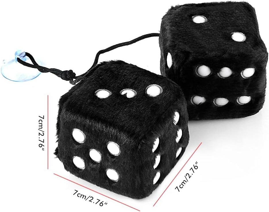 Plush Hanging Dice, Retro Hanging Couple Fuzzy Plush Dice with Dots for Car Interior Ornament Decoration, Suction Cup Pendant, Car Glass Refrigerator Decoration