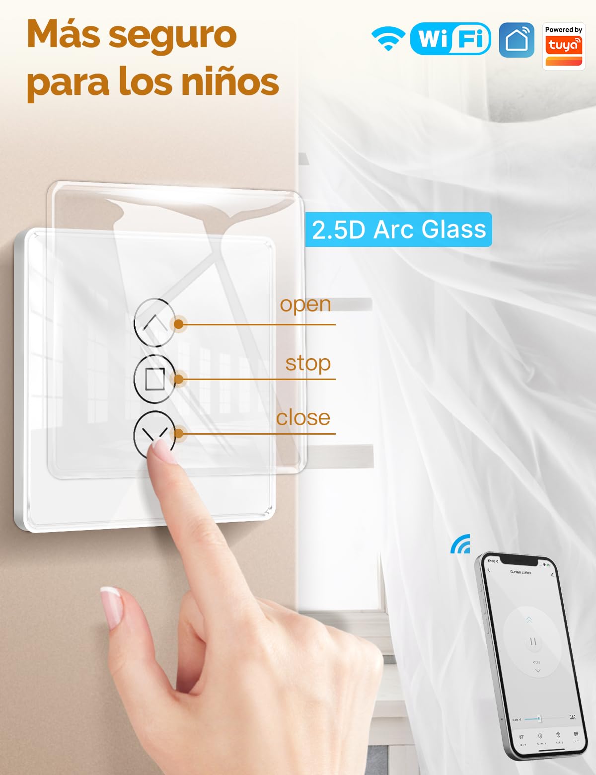MOES Interruptor de Persianas Inteligente WiFi 2.5D, Control de Persianas con Ajuste de Porcentajes, Temporizador y Control por Voz, Compatible con Alexa y Google Home, Requiere Cable Neutro 4 PCS
