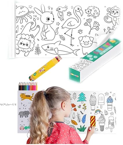 Rollo de dibujo para niños rollo de papel para colorear de 12 x 120 pulgadas para niños rollo de papel de dibujo pintura de bricolaje papel de