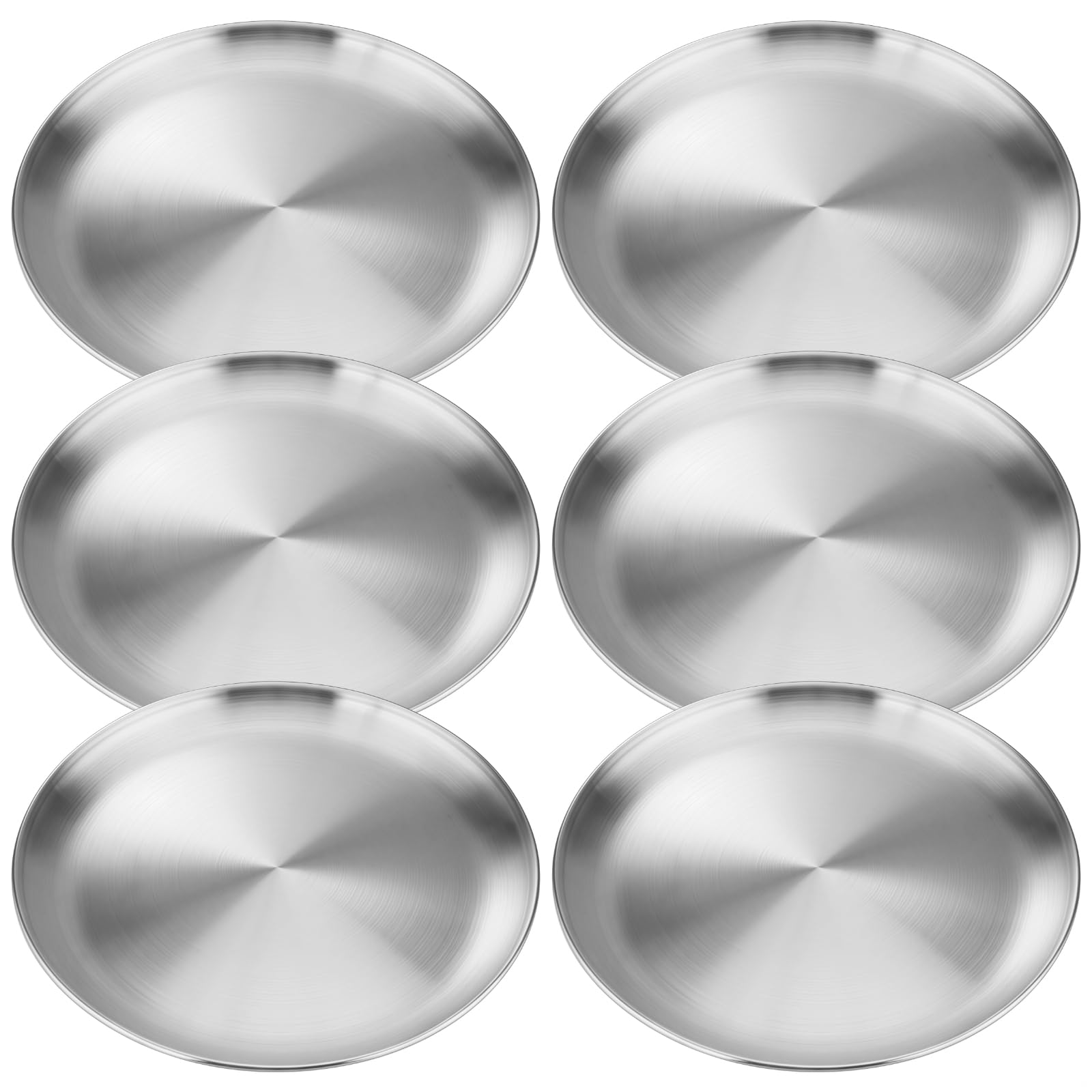 Lot de 6 assiettes rondes en acier inoxydable de 23 cm, idéales pour le camping, le pique-nique, la famille, argent mat 304, assiettes à dîner incassables (version épaisse) de style coréen
