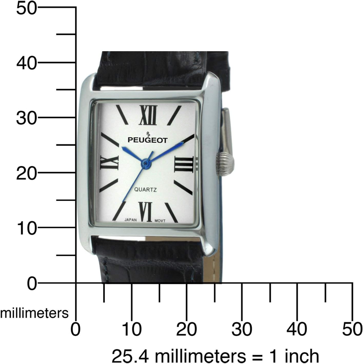 Peugeot Women's Silver-Tone Tank Shape Leather Dress Watch with Roman Numerals, Black - Image 6