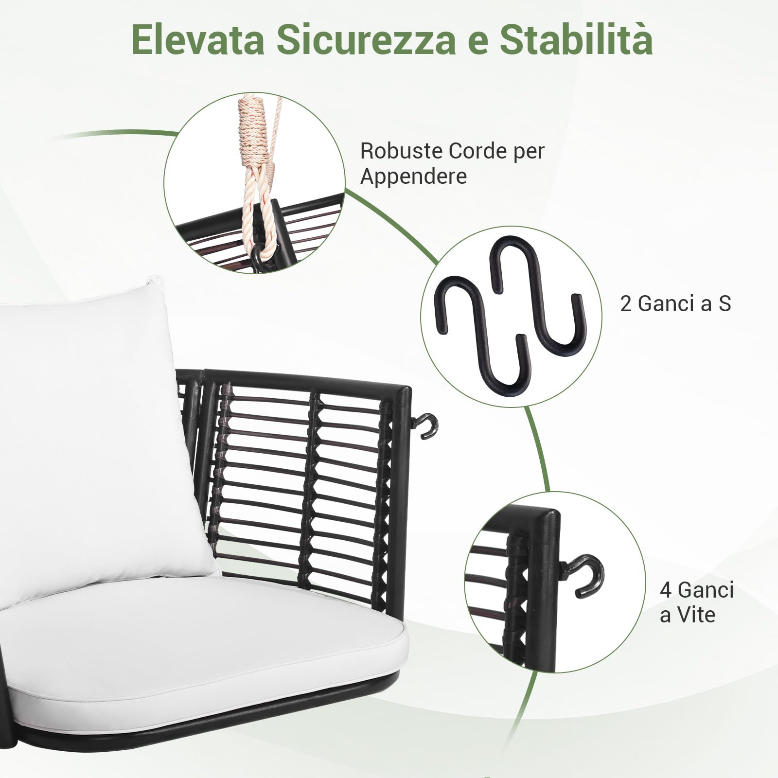 COSTWAY Altalena da Giardino in Rattan PE, con Cuscino (Bianco)