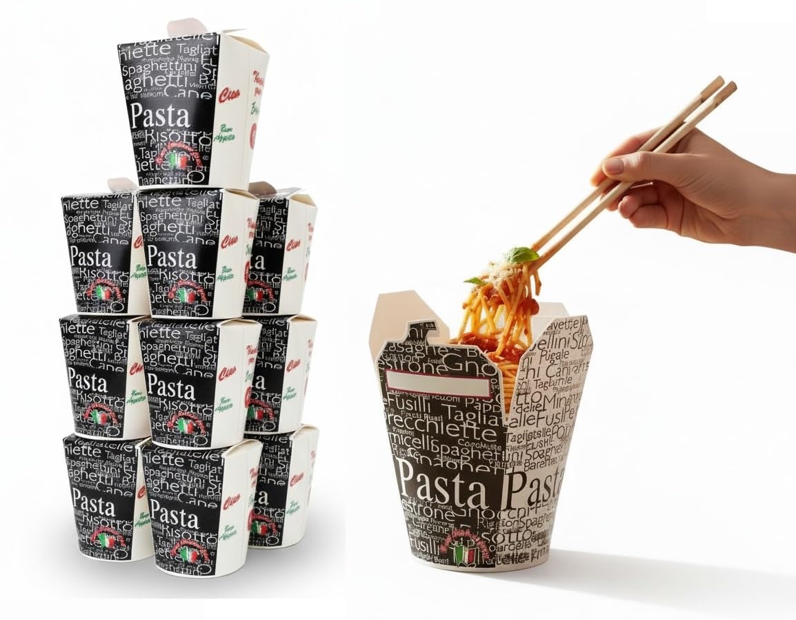 2You White Black 50 X Noodle Boxes 26Oz 750Ml Takeaway Food Containers, White Disposable Chinese Takeaway Medium, Greaseproof Cardboard For Noodles Rice Box Pasta Curry, Catering Street Food Packaging