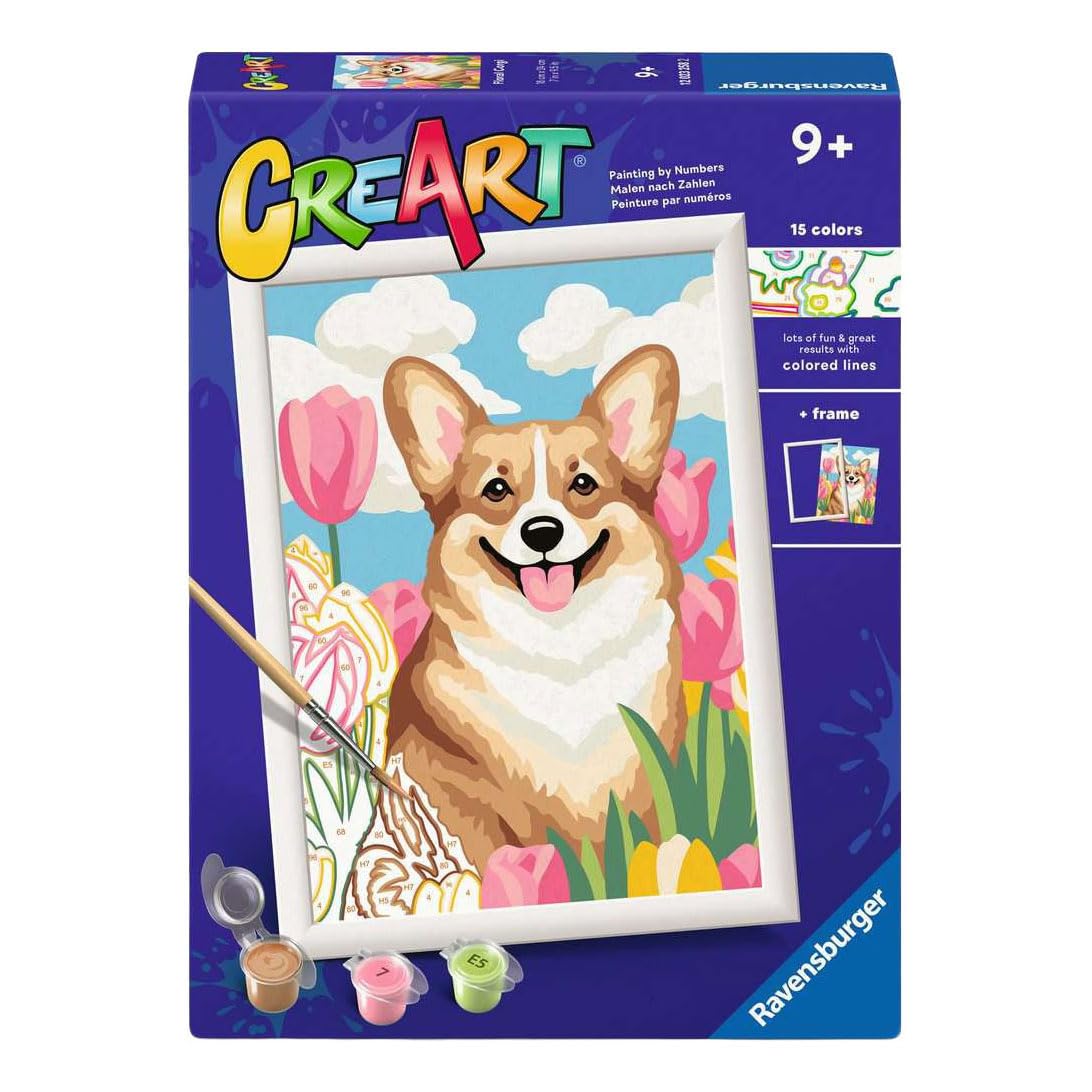 Ravensburger - CreArt Series D - Corgi | Paint by Numbers | Paint Kit | Measures 25 x 18,30 | Games for Children 9 Years | Gift Ideas | Child Gift 9 Years