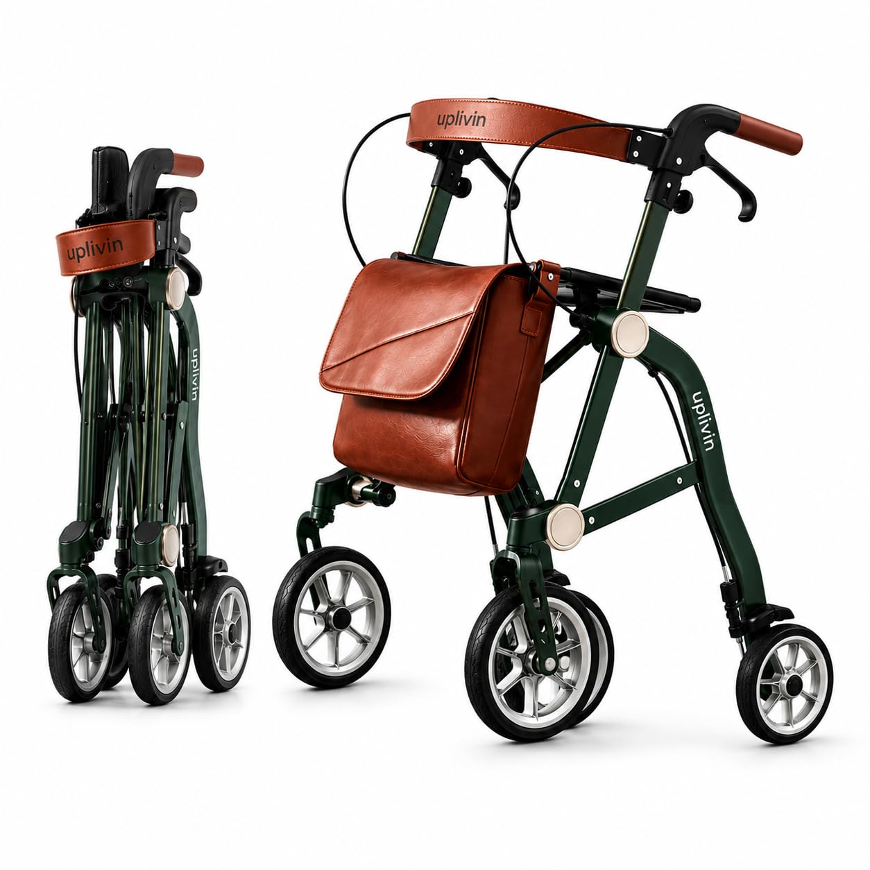 Rollator Faltbar und Leicht mit Sit,1-Schritt Klapp ohne Bücken,Höhenverstellbar, Leicht & Rollator schmal für Wohnung und Outdoor,Gehwagen mit Bremse, All-Terrain Räder