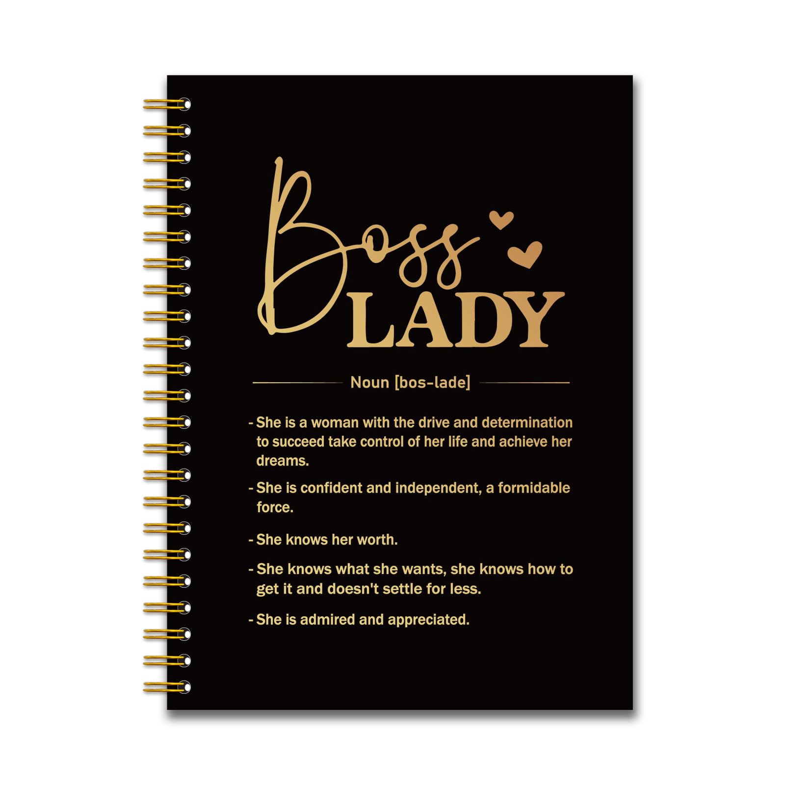 YAZMEEN Boss Lady Black Gold Spiral Notebook（160 Pages） Boss Lady Definition Hardcover Notebook Boss Lady Gift Thank You Boss Gift Retirement Gift for