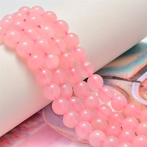 Miniatura 3 de 100 cuentas sueltas de cuarzo rosa natural de 0.32pulgadas (8mm) para joyería, cuentas redondas con espaciador y cordón elástico de cristal