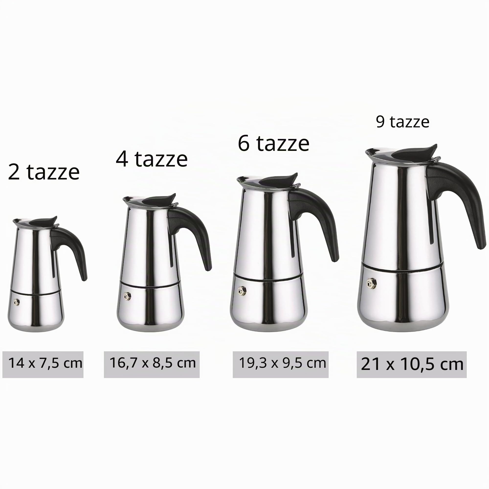 Moka express 9 tazze 450 ml, Caffettiera in Acciaio Inox con Manico Anti-Scottatura, Compatibile con Fornelli Elettrici, a Gas e Induzione(9 tazze 450ml)
