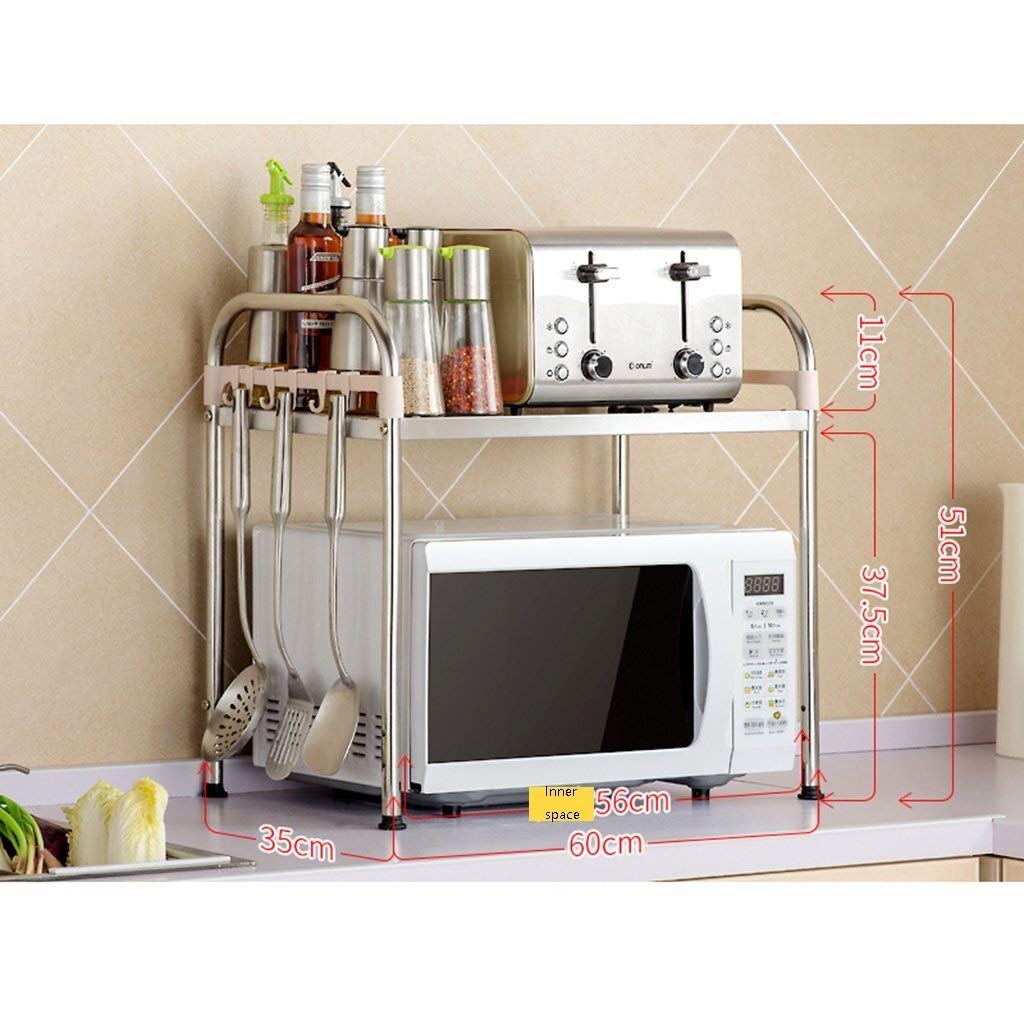 GTHTUHFD Spice Rack Organizer, 2-Tier Kitchen Shelf Storage,Unit Rack Hanging With Hooks Stainless Steel Multi-Function Microwave Oven Rack Standing,#2