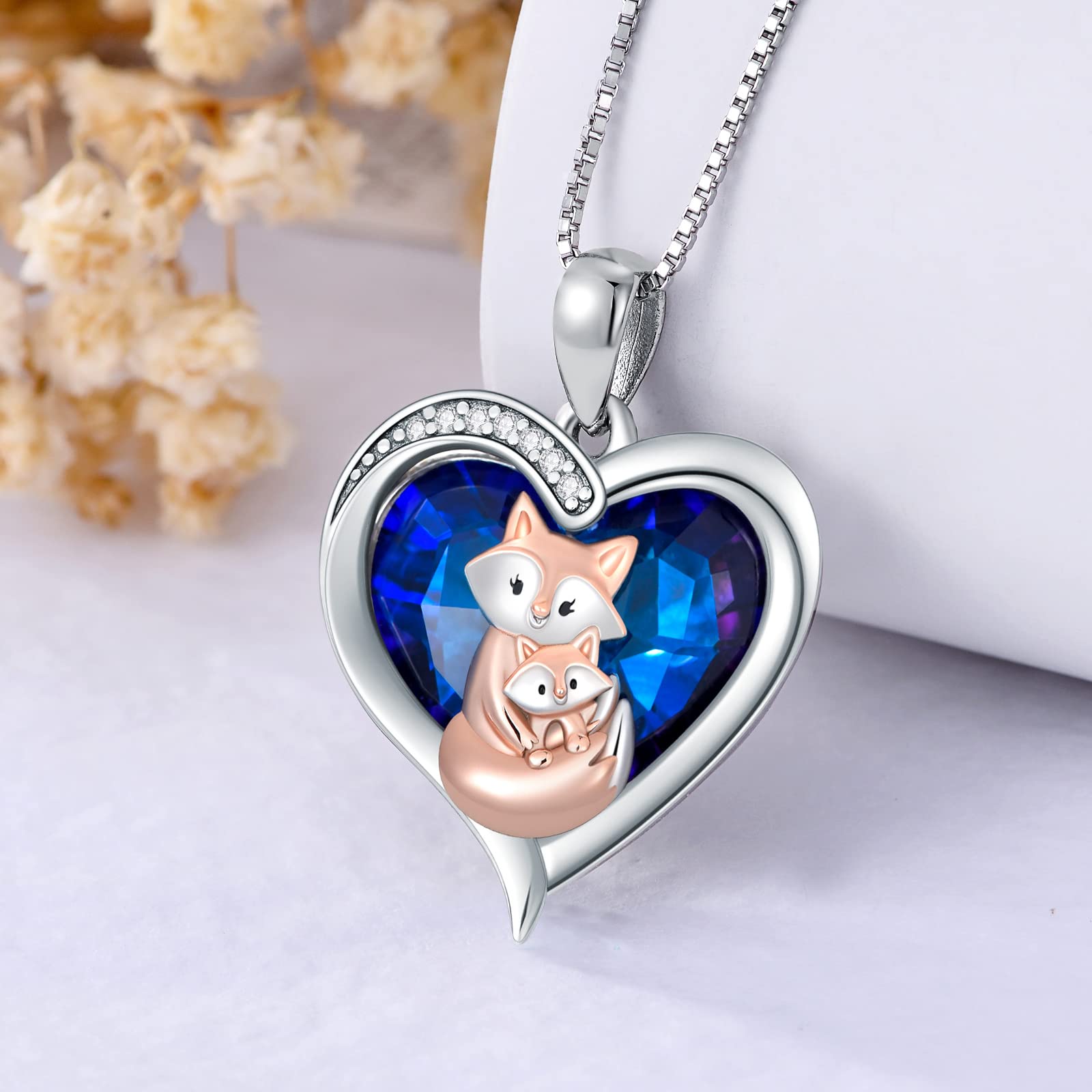 Collana con ciondolo volpe per donne e ragazze argento sterling 925 madre figlia volpe collana di cristallo compleanno festa della mamma gioielli regali per mamma figlia moglie amanti della volpe