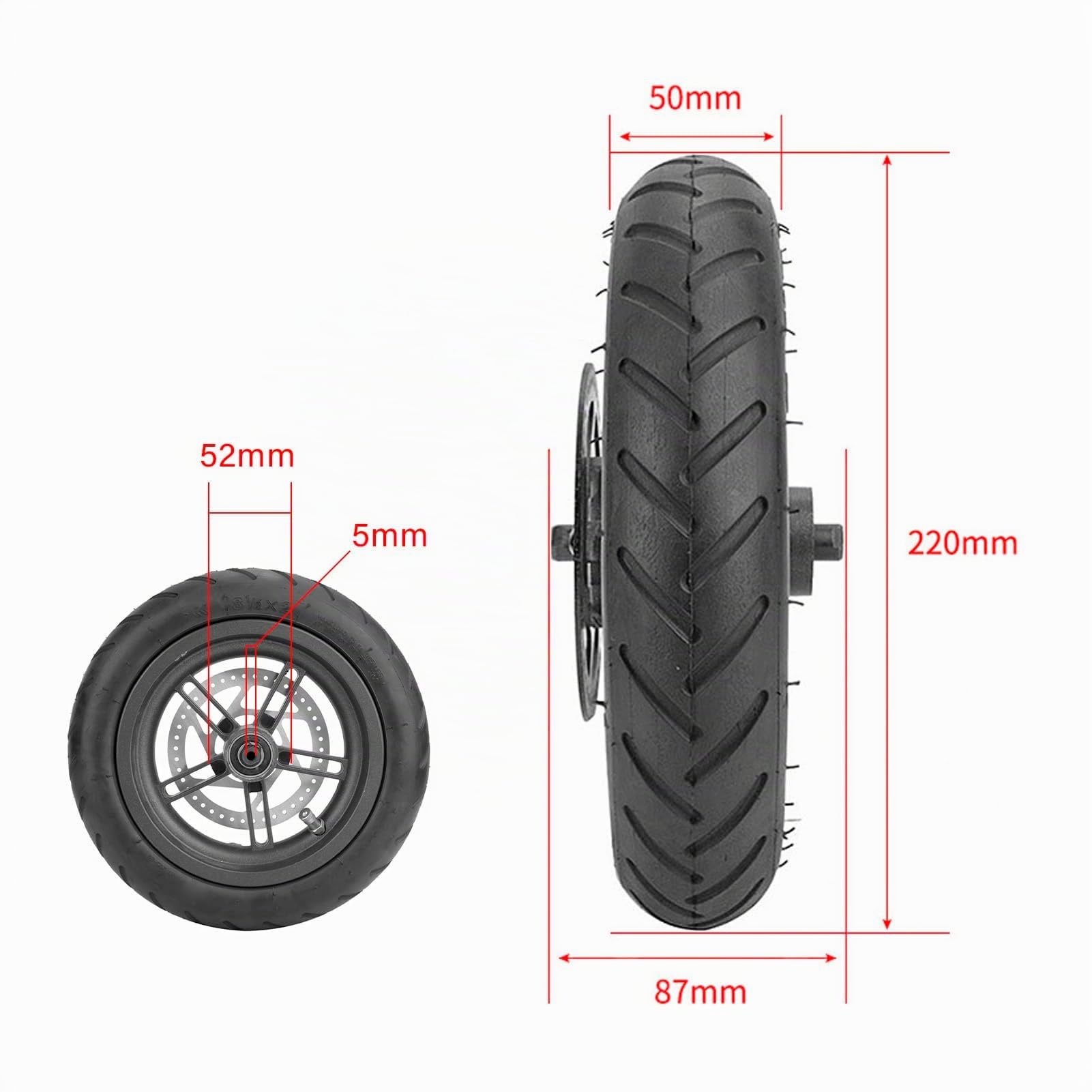 Pneu Arrière Roue Scooter Électrique, Caoutchouc Solide Anti-crevaison avec Disque Frein, Adapté pour Terrains Difficiles