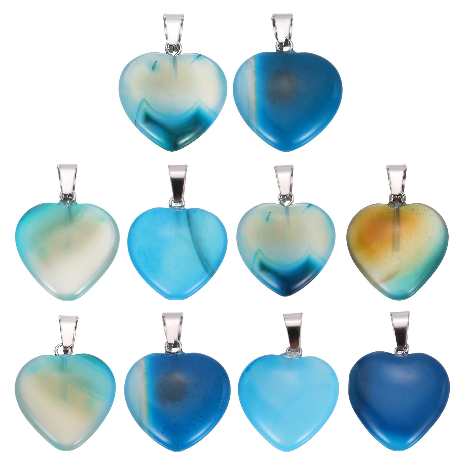 sourcing map 10 Pcs Heart Stone Pendants, 20mm Natural Crystal Valentine Love Heart Pendants Striped Sky Blue Love Charm Worry Stones for Meditation Energy DIY Necklace Jewelry Making