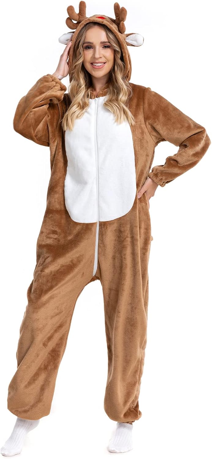 HSCTEK Adult Christmas Flannel Onesie with Hood for Women Men - Image 2