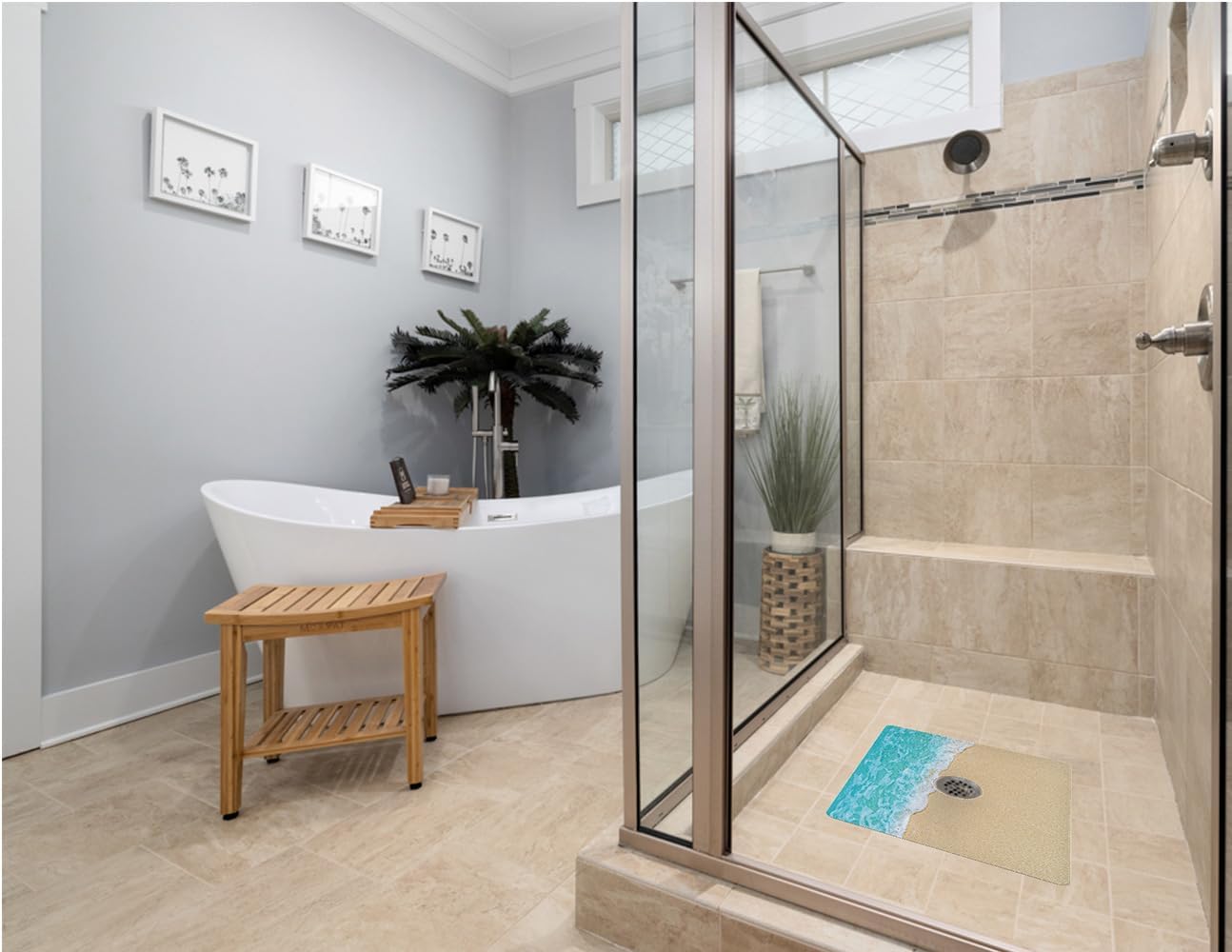 Kahuna Grip™ Non-Slip Peel and Stick Bath & Shower Mat - Shore Break (26x32 w/6" Center Drain Hole)