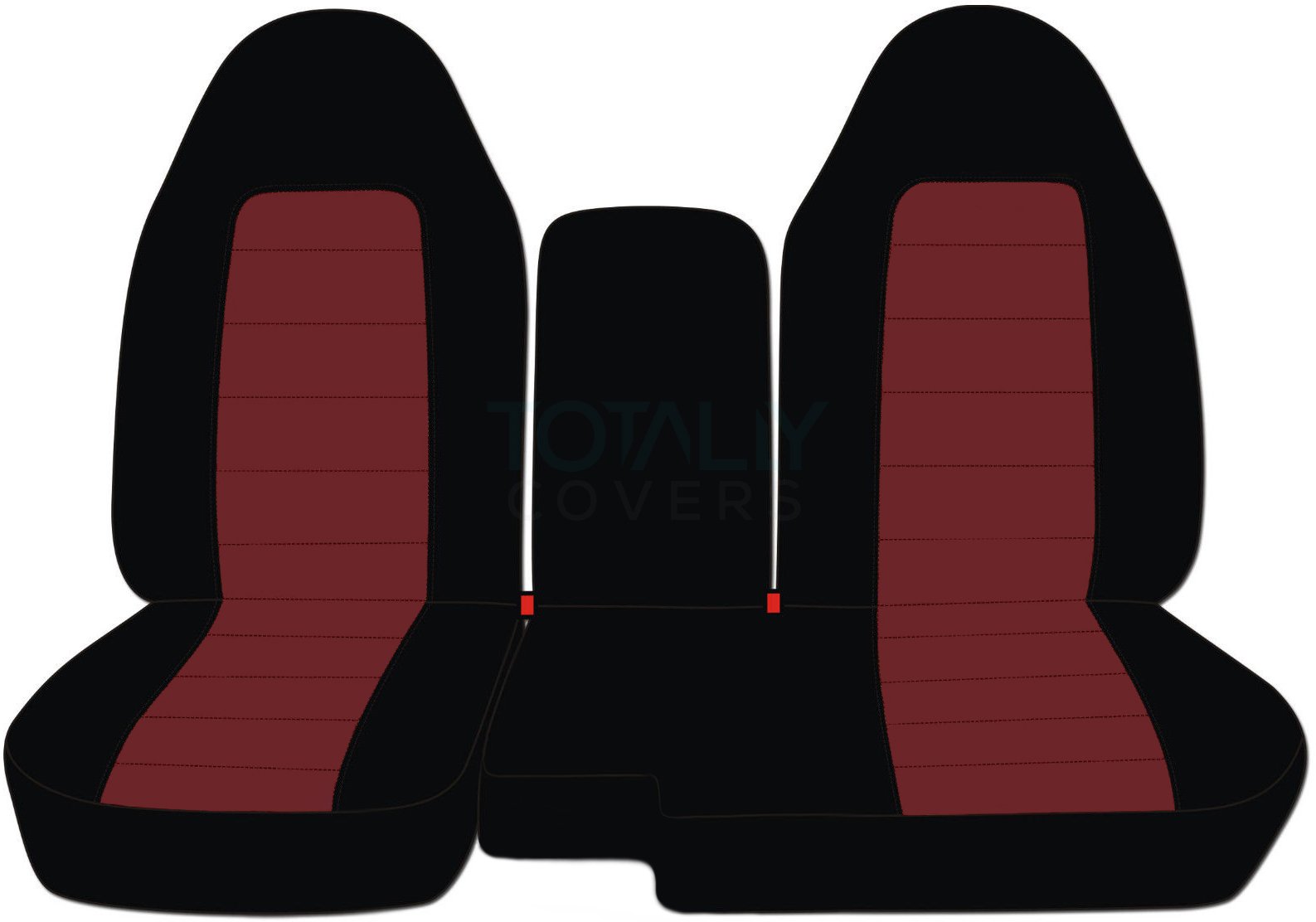 Totally Covers Compatible with 1998-2003 Ford Ranger/Mazda B-Series Two-Tone Truck Seat Covers (60/40 Split Bench) w Center Console/Armrest Cover: Black and Burgundy w/wo Cup Holders