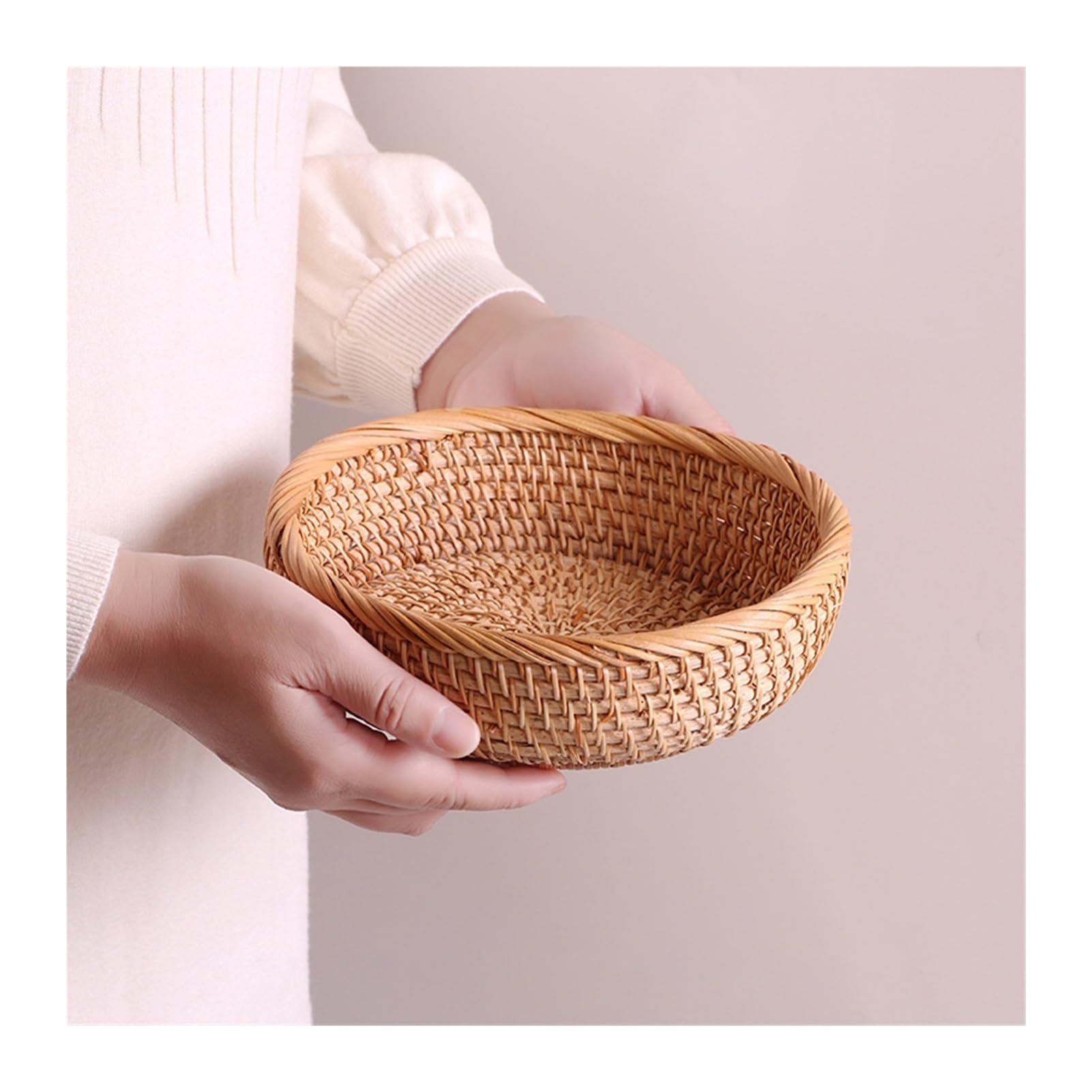 8" Small Handmade Rattan Bread Baskets Round Round Wicker Food Tray Fruit Serving Storage Bowls Natural Fruit Basket for Kitchen Counter Organizing