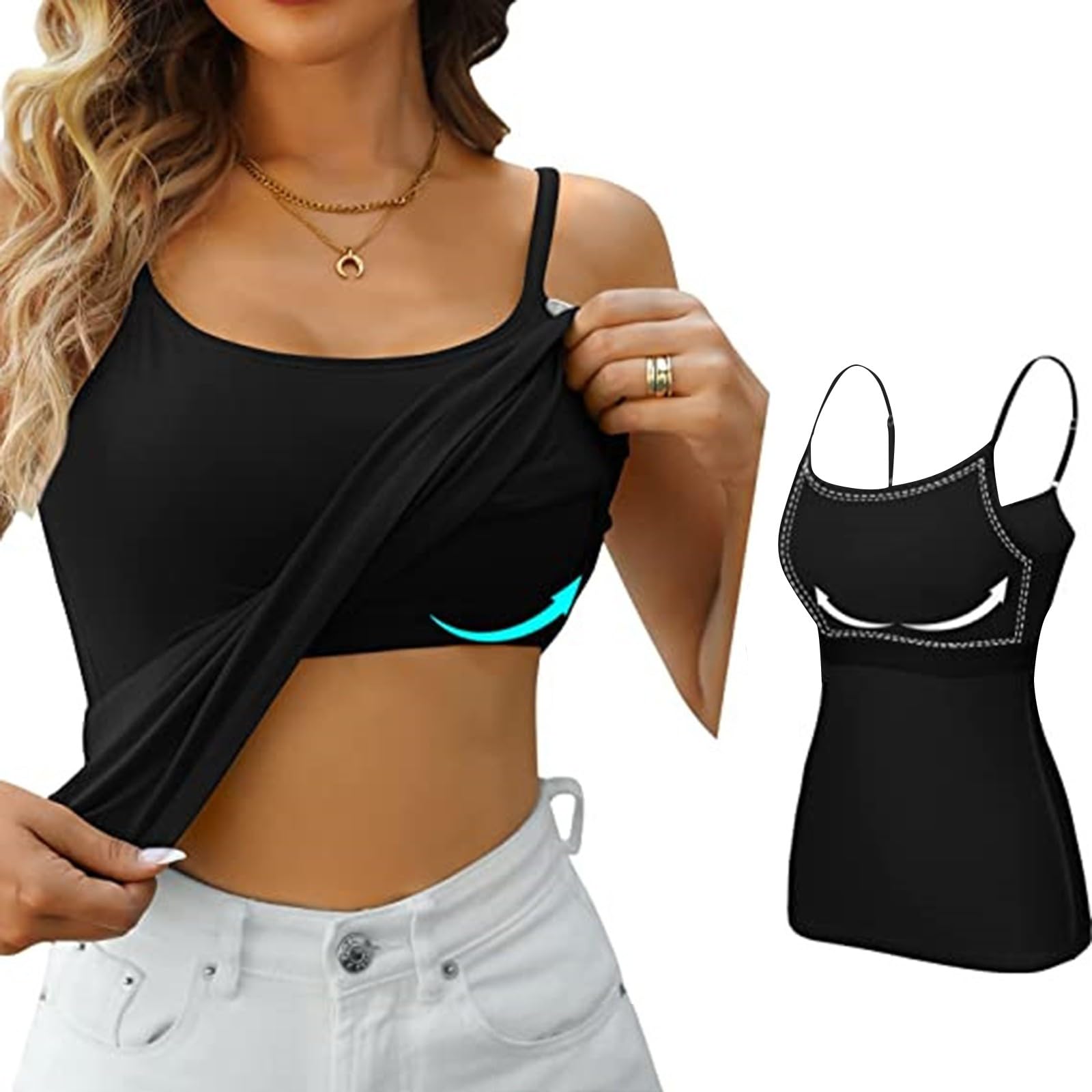 Camisole Femme Avec Soutien-Gorge Intégré – Débardeur Yoga Rembourré Bretelles Réglables, Confort Toute La Journée