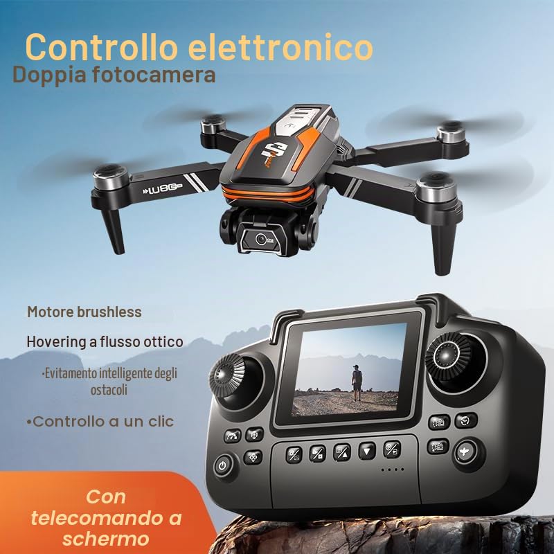 LU80 Drone con Telecomando a Schermo Integrato - Doppia Telecamera, Motore Brushless, Evitamento Ostacoli Intelligente, Stabilizzazione a Flusso Ottico (blue)